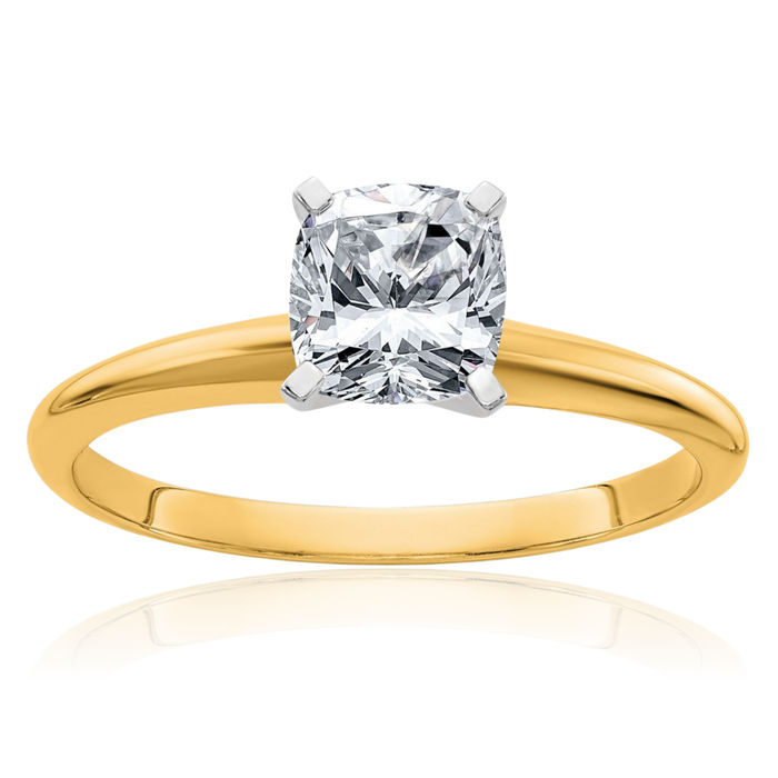 14K Solid Yellow Gold Cushion-Cut Moissanite Solitaire Engagement Ring