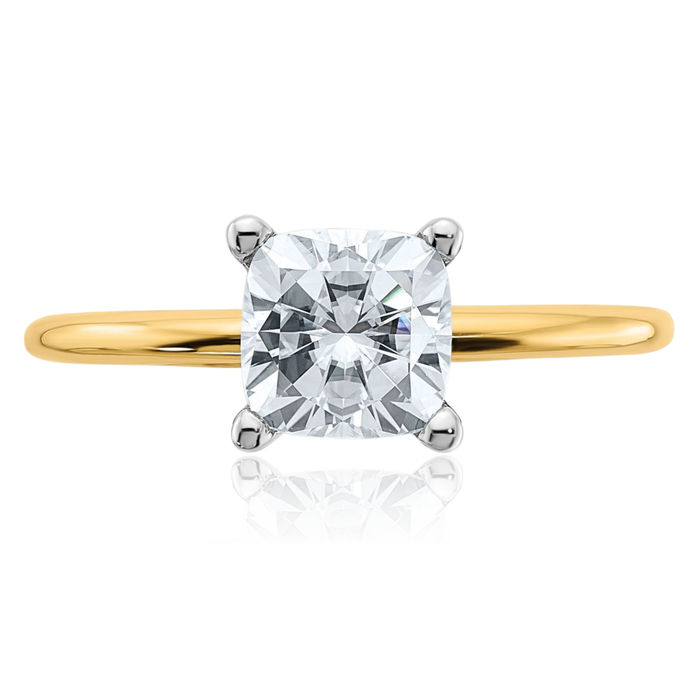 14K Solid Yellow Gold Cushion-Cut Moissanite Solitaire Engagement Ring