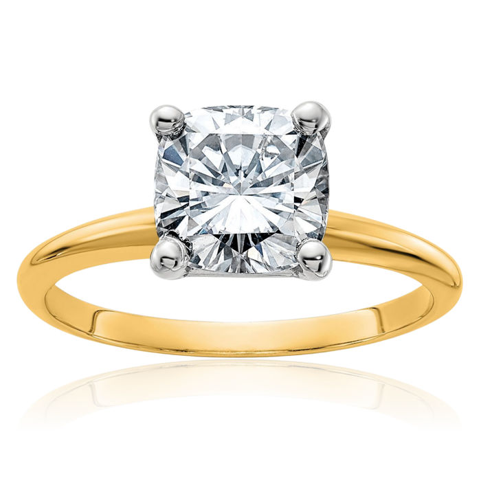 14K Solid Yellow Gold Cushion-Cut Moissanite Solitaire Engagement Ring