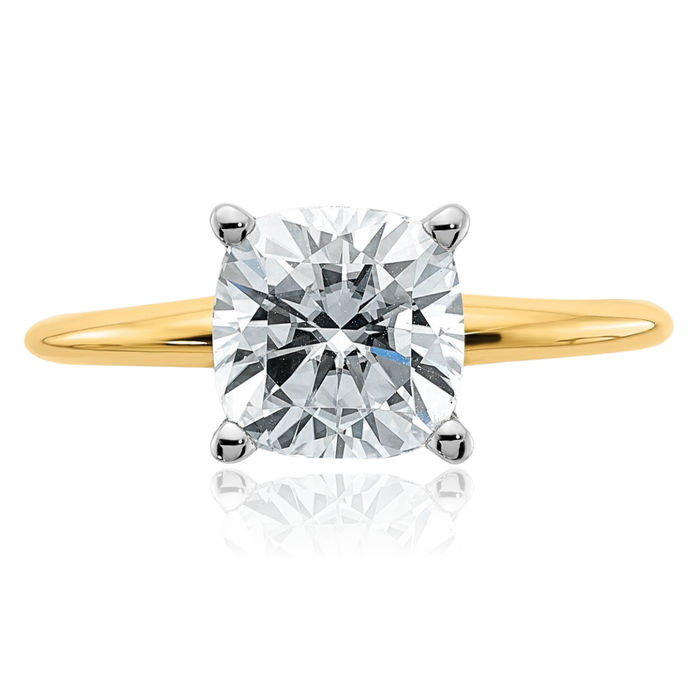 14K Solid Yellow Gold Cushion-Cut Moissanite Solitaire Engagement Ring