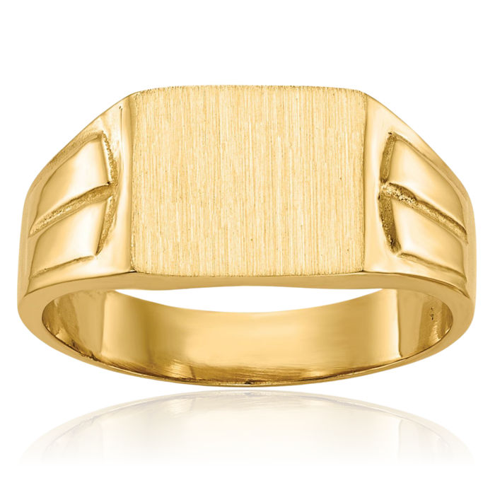 14K Solid Yellow Gold Custom Engraved Signet Ring Handmade Personalized Monogram Initial Letter Band