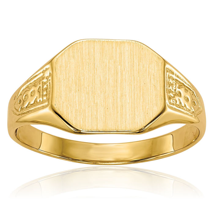 14K Solid Yellow Gold Custom Engraved Signet Ring Handmade Personalized Monogram Initial Letter Band