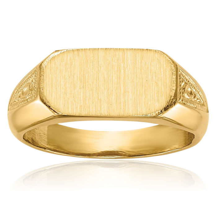 14K Solid Yellow Gold Custom Engraved Signet Ring Handmade Personalized Monogram Initial Letter Band