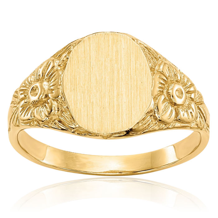 14K Solid Yellow Gold Custom Engraved Signet Ring Handmade Personalized Monogram Initial Letter Band