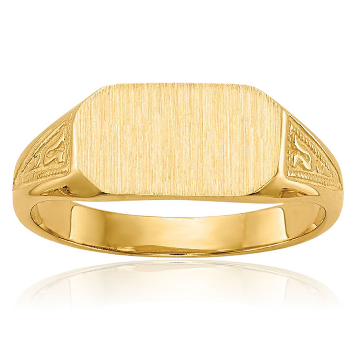 14K Solid Yellow Gold Custom Engraved Signet Ring Handmade Personalized Monogram Initial Letter Band