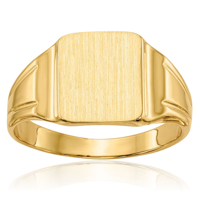 14K Solid Yellow Gold Custom Engraved Signet Ring Handmade Personalized Monogram Initial Letter Band