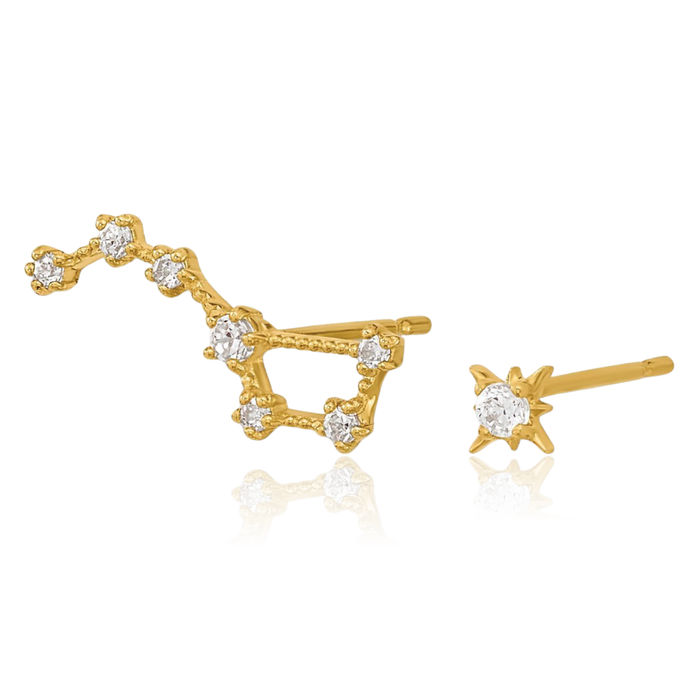 14K Solid Yellow Gold Cubic Zirconia CZ 1 Stud Star Little Dipper Drop Dangle Earrings