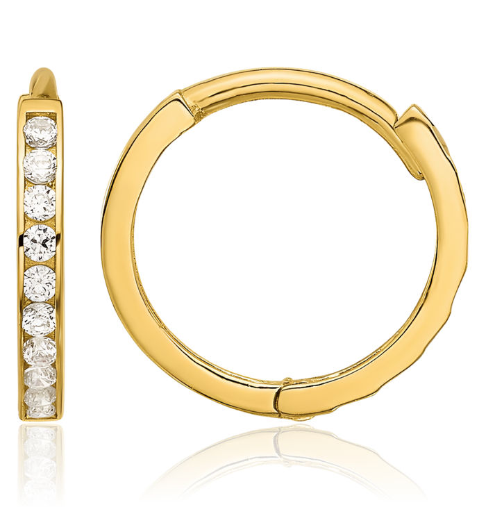 14K Solid Yellow Gold Cubic Zirconia CZ 1.5mm Huggie Round Mini Hoop Earrings