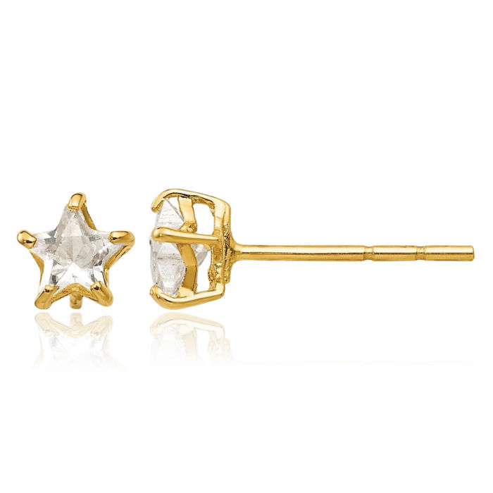 14K Solid Yellow Gold Cubic Zirconia CZ 4mm Star Stud Earrings April Birthstone Jewelry