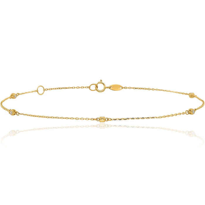 14K Solid Yellow Gold Cubic Zirconia CZ 5 Station Anklet Summer Beach Foot Ankle Bracelet