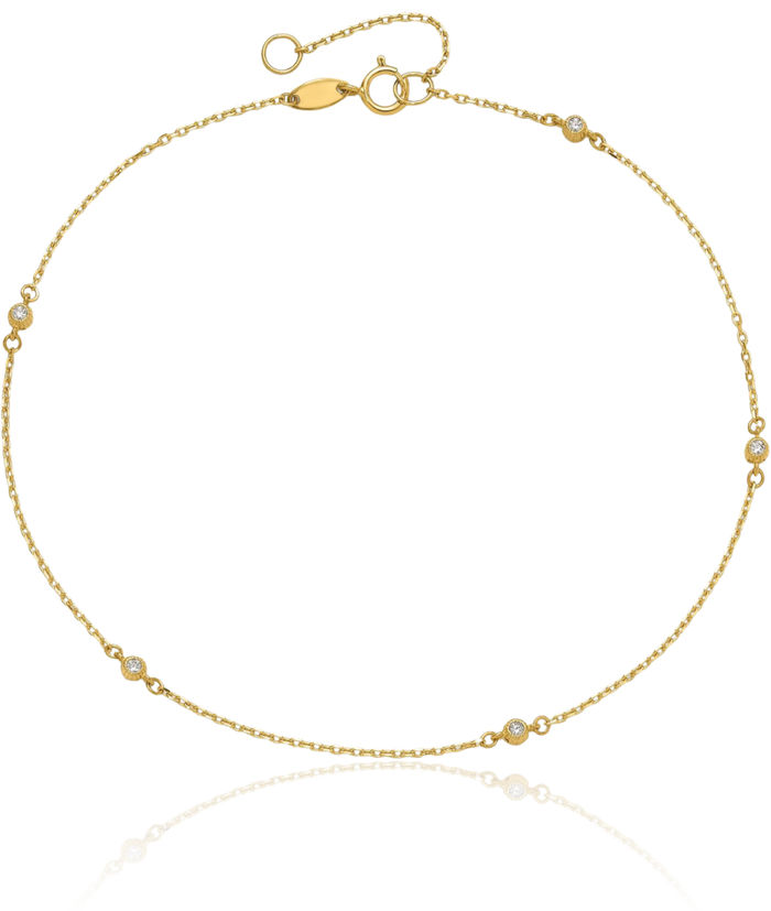 14K Solid Yellow Gold Cubic Zirconia CZ 5 Station Anklet Summer Beach Foot Ankle Bracelet