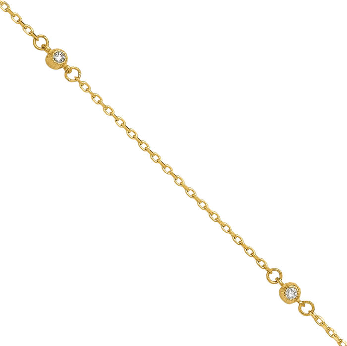 14K Solid Yellow Gold Cubic Zirconia CZ 5 Station Anklet Summer Beach Foot Ankle Bracelet