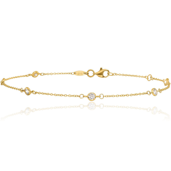 14K Solid Yellow Gold Cubic Zirconia CZ Anklet Summer Beach Foot Ankle Bracelet