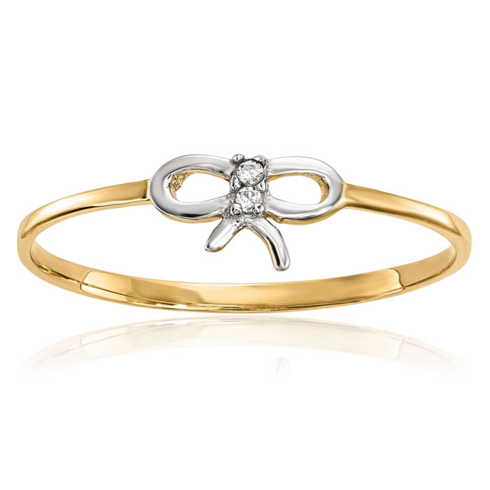 14K Solid Yellow Gold Cubic Zirconia CZ Bow Ring