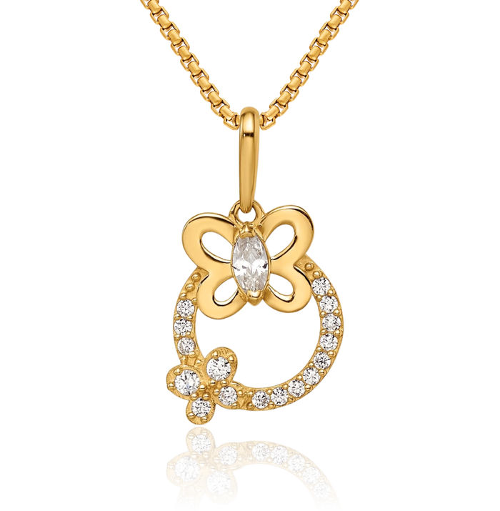 14K Solid Yellow Gold Cubic Zirconia CZ Butterflies Necklace Chain Pendant Charm