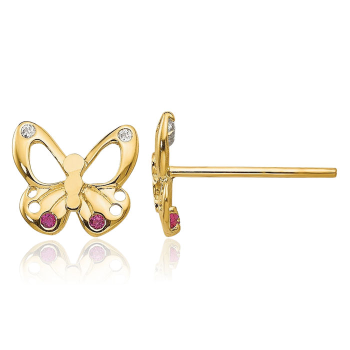 14K Solid Yellow Gold Cubic Zirconia CZ Butterfly Wings Stud Earrings