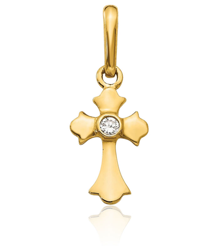 14K Solid Yellow Gold Cubic Zirconia CZ Holy Cross Necklace Religious Chain Pendant Jesus Christ Charm