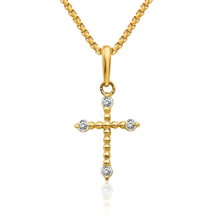 14K Solid Yellow Gold Cubic Zirconia CZ Holy Cross Necklace Religious Chain Pendant Jesus Christ Charm