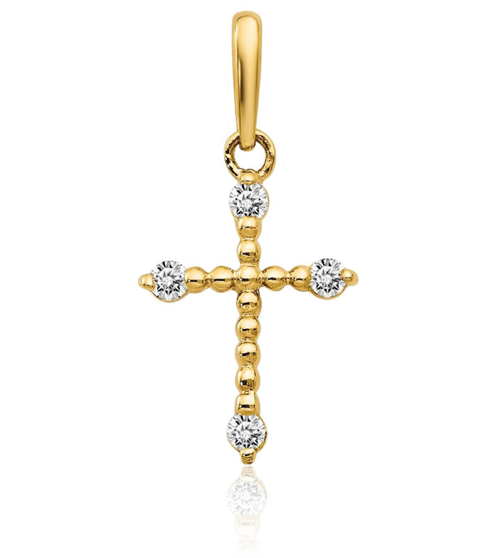 14K Solid Yellow Gold Cubic Zirconia CZ Holy Cross Necklace Religious Chain Pendant Jesus Christ Charm