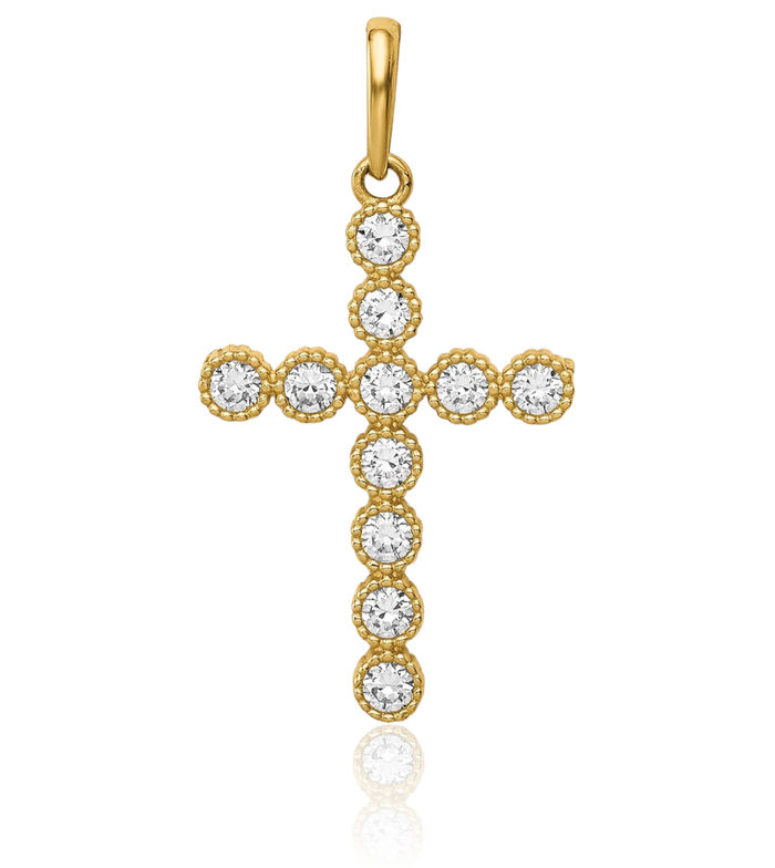 14K Solid Yellow Gold Cubic Zirconia CZ Holy Cross Necklace Religious Chain Pendant Jesus Christ Charm