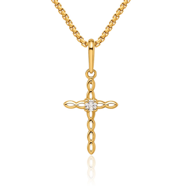 14K Solid Yellow Gold Cubic Zirconia CZ Holy Cross Necklace Religious Chain Pendant Jesus Christ Charm