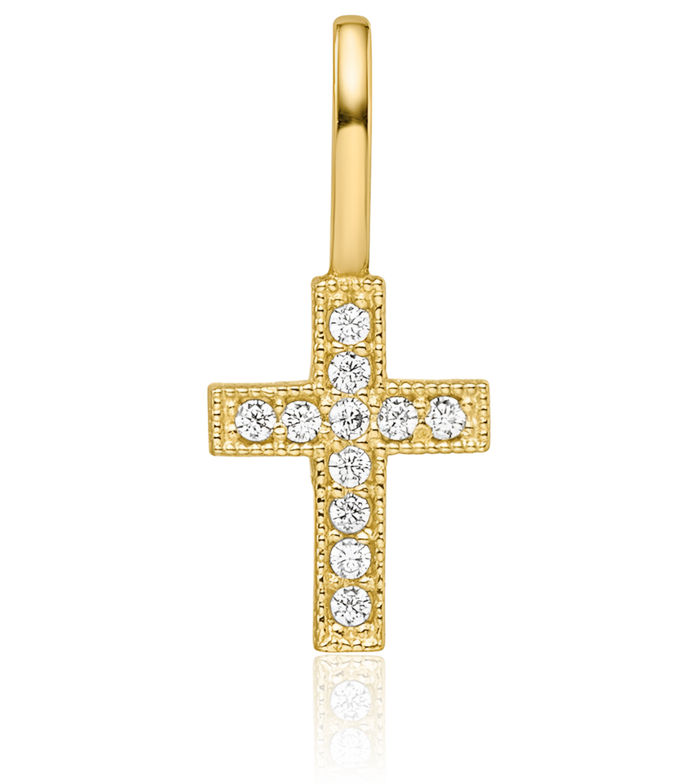 14K Solid Yellow Gold Cubic Zirconia CZ Holy Cross Necklace Religious Chain Pendant Jesus Christ Charm