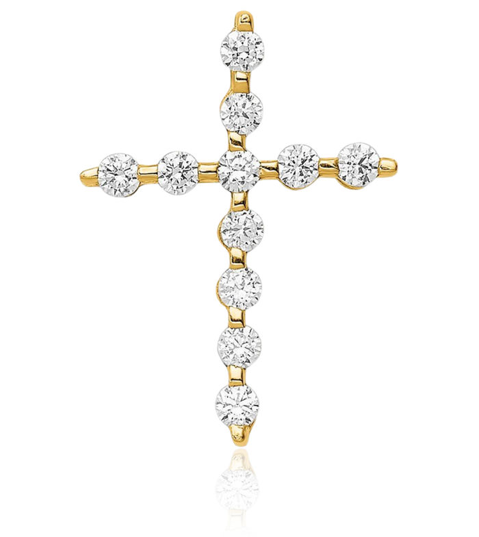 14K Solid Yellow Gold Cubic Zirconia CZ Holy Cross Pendant Floating Chain Slide Necklace Religious Jesus Christ Charm