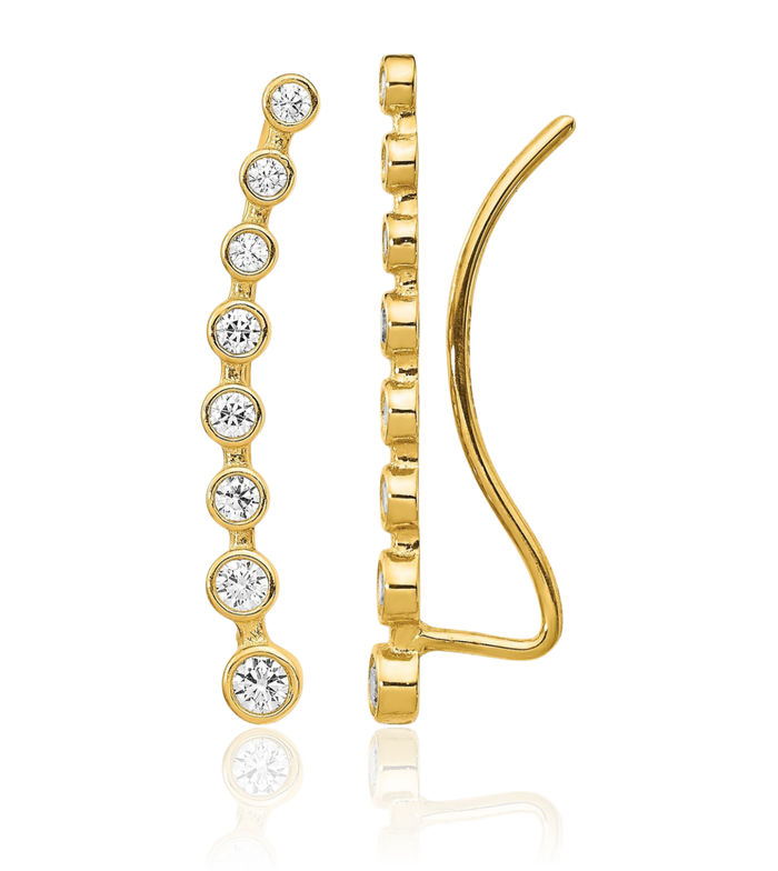 14K Solid Yellow Gold Cubic Zirconia CZ Ear Climber Earrings