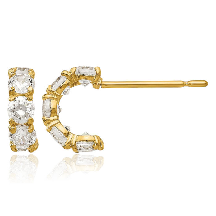 14K Solid Yellow Gold Cubic Zirconia CZ Five Stone Hoop Earrings