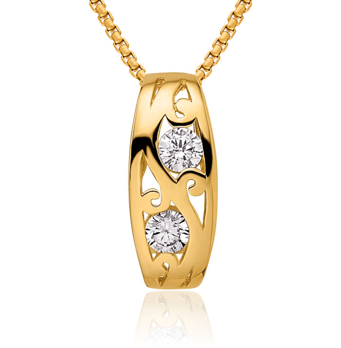 14K Solid Yellow Gold Cubic Zirconia CZ Floating Chain Slide Pendant Necklace Charm