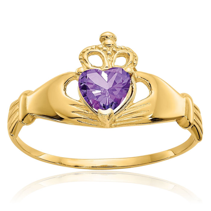 14k White Gold February Amethyst CZ Heart Claddagh Ring 14k White Gold February Amethyst CZ Heart Claddagh Ring