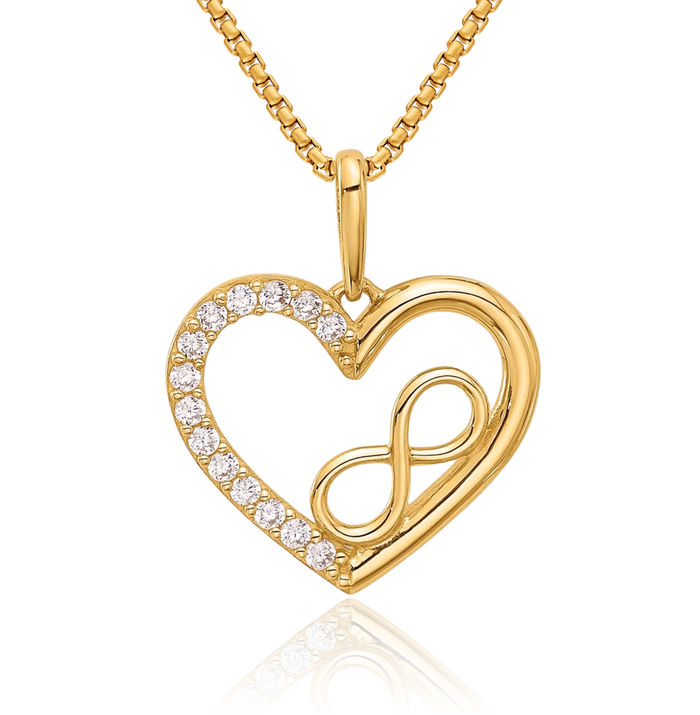 14K Solid Yellow Gold Cubic Zirconia CZ Heart Infinity Twisted Love Knot Symbol Necklace Chain Pendant Charm