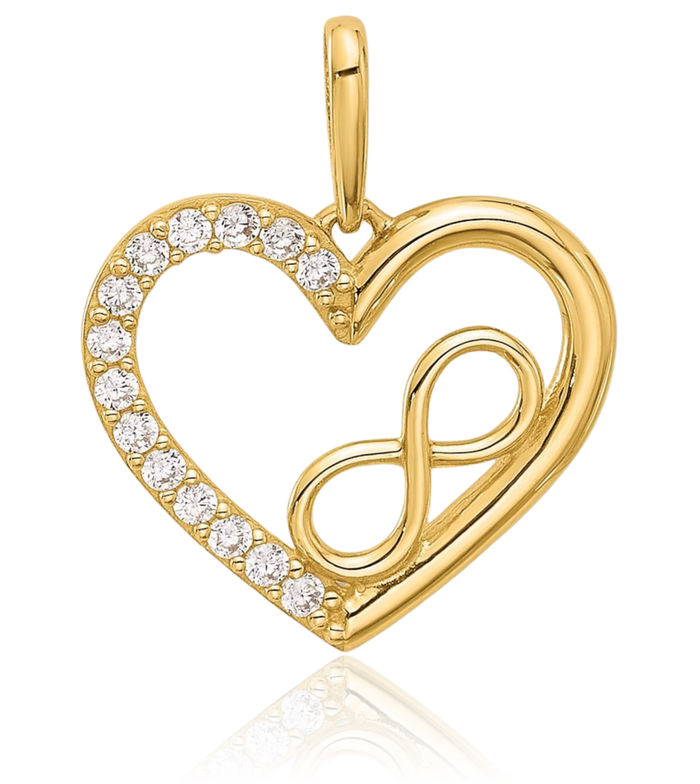 14K Solid Yellow Gold Cubic Zirconia CZ Heart Infinity Twisted Love Knot Symbol Necklace Chain Pendant Charm