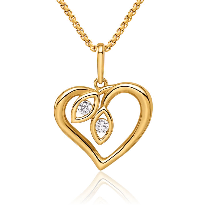 14K Solid Yellow Gold Cubic Zirconia CZ Heart Necklace Love Pendant Charm