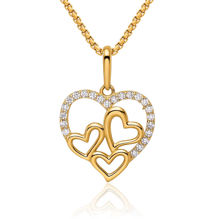 14K Solid Yellow Gold Cubic Zirconia CZ Heart Necklace Love Pendant Charm