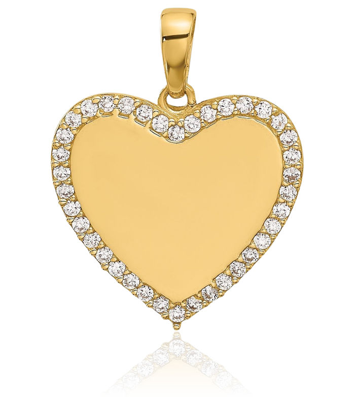 14K Solid Yellow Gold Cubic Zirconia CZ Heart Necklace Love Pendant Charm