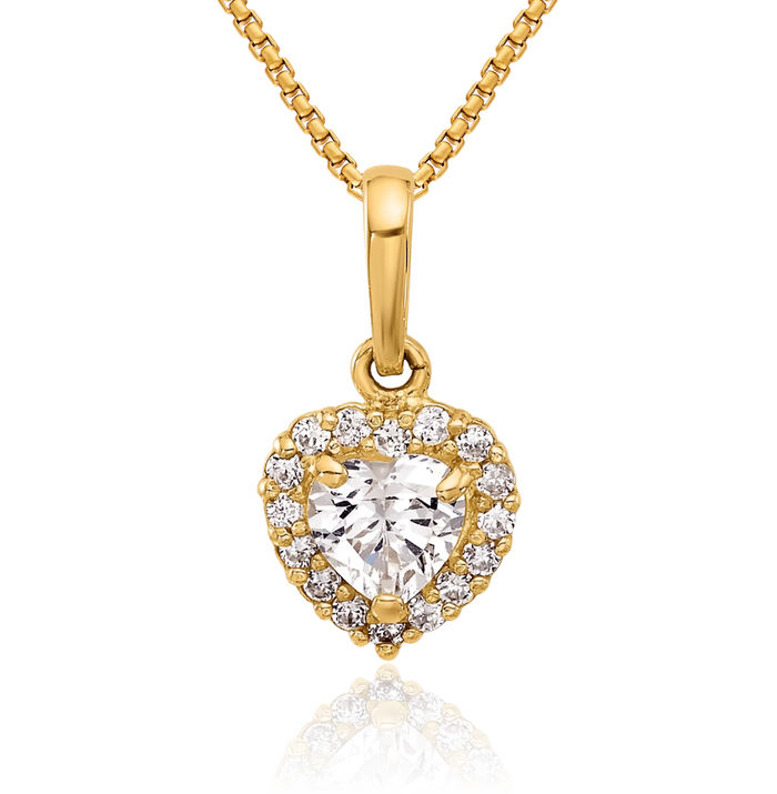 14K Solid Yellow Gold Cubic Zirconia CZ Heart Necklace Love Pendant Charm