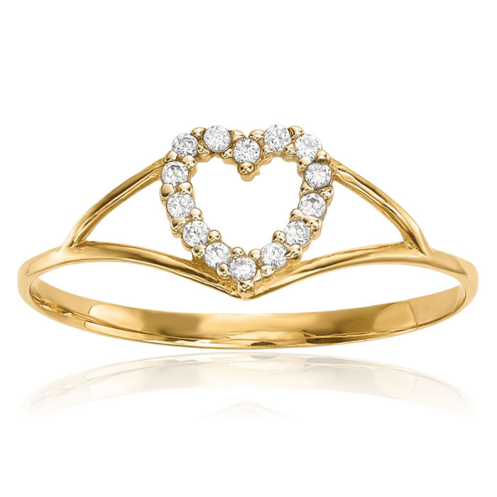 14K Solid Yellow Gold Cubic Zirconia CZ Heart Ring Love Band