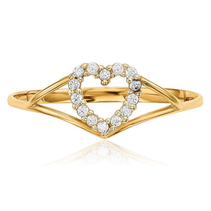 14K Solid Yellow Gold Cubic Zirconia CZ Heart Ring Love Band