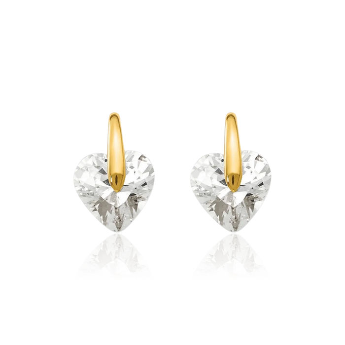 14K Solid Yellow Gold Cubic Zirconia CZ Heart Stud Earrings