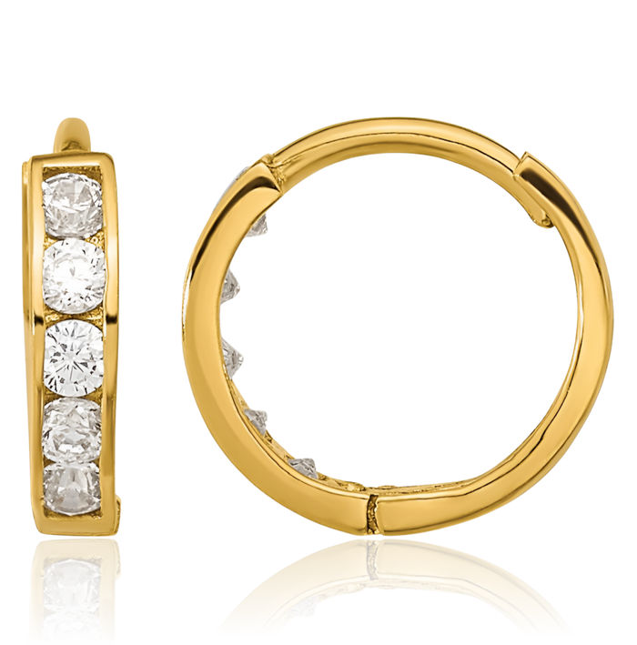 14K Solid Yellow Gold Cubic Zirconia CZ Huggie Mini Hoop Earrings