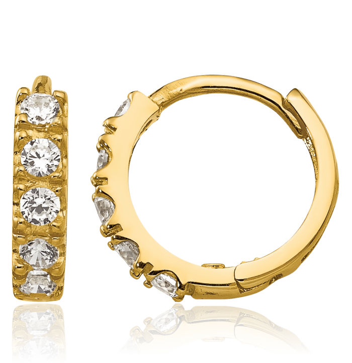 14K Solid Yellow Gold Cubic Zirconia CZ Huggie Mini Hoop Earrings