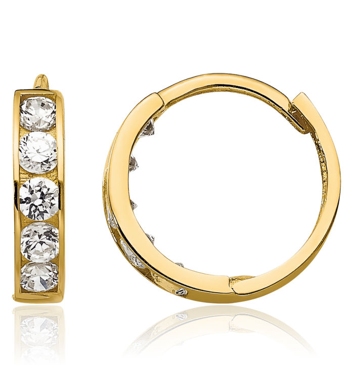 14K Solid Yellow Gold Cubic Zirconia CZ Huggie Mini Hoop Earrings