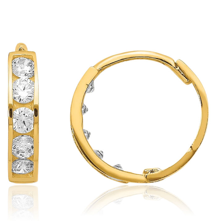 14K Solid Yellow Gold Cubic Zirconia CZ Huggie Mini Hoop Earrings