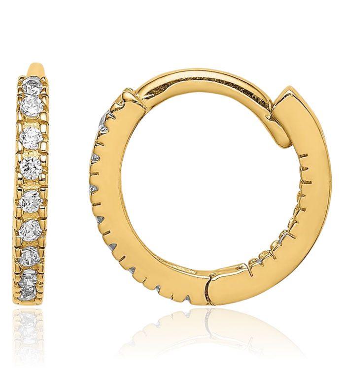 14K Solid Yellow Gold Cubic Zirconia CZ Huggie Mini Small Hoop Earrings