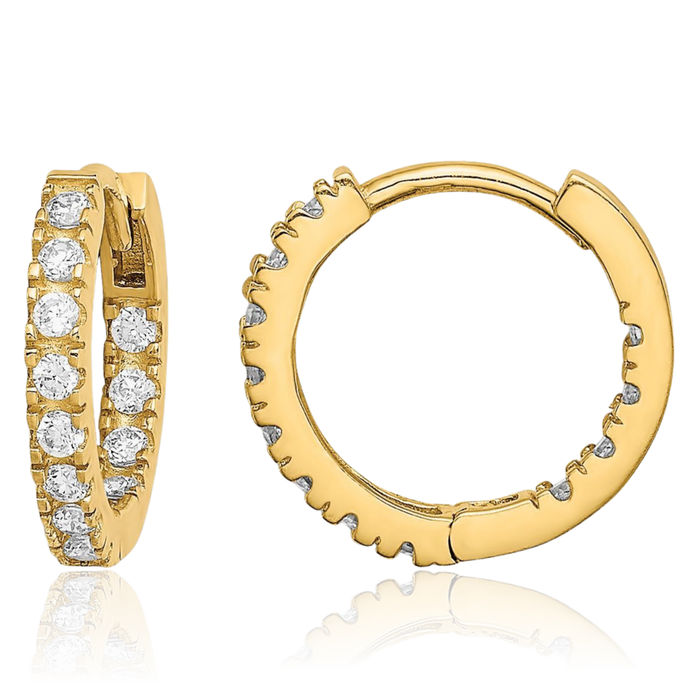 14K Solid Yellow Gold Cubic Zirconia CZ Huggie Mini Small Hoop Earrings