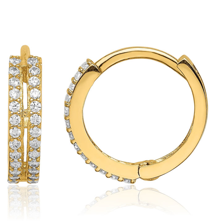 14K Solid Yellow Gold Cubic Zirconia CZ Huggie Small Hoop Earrings