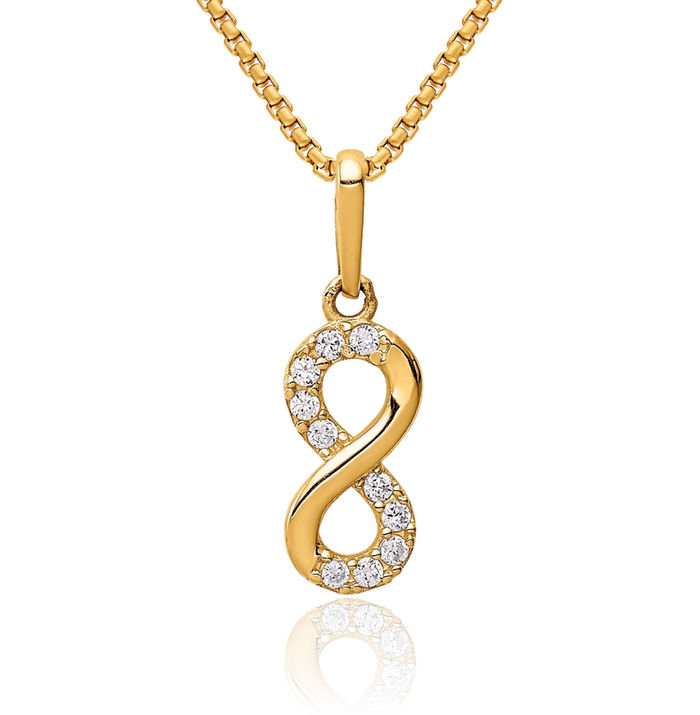 14K Solid Yellow Gold Cubic Zirconia CZ Infinity Twisted Love Knot Symbol Necklace Chain Pendant Charm