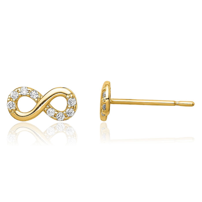 14K Solid Yellow Gold Cubic Zirconia CZ Infinity Twisted Love Knot Symbol Stud Earrings