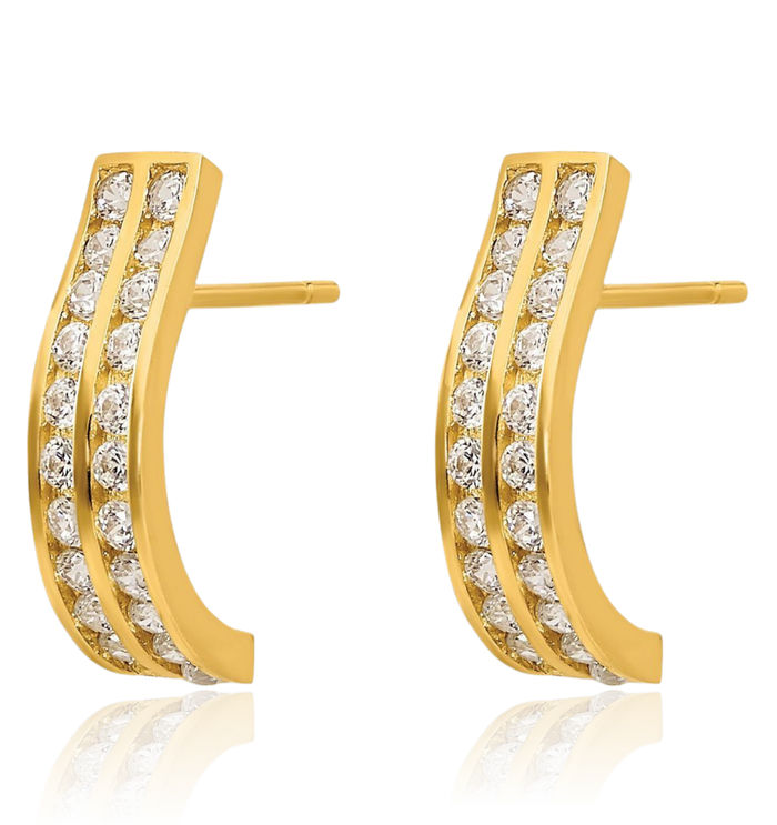 14K Solid Yellow Gold Cubic Zirconia CZ Line Bar Drop Dangle Earrings